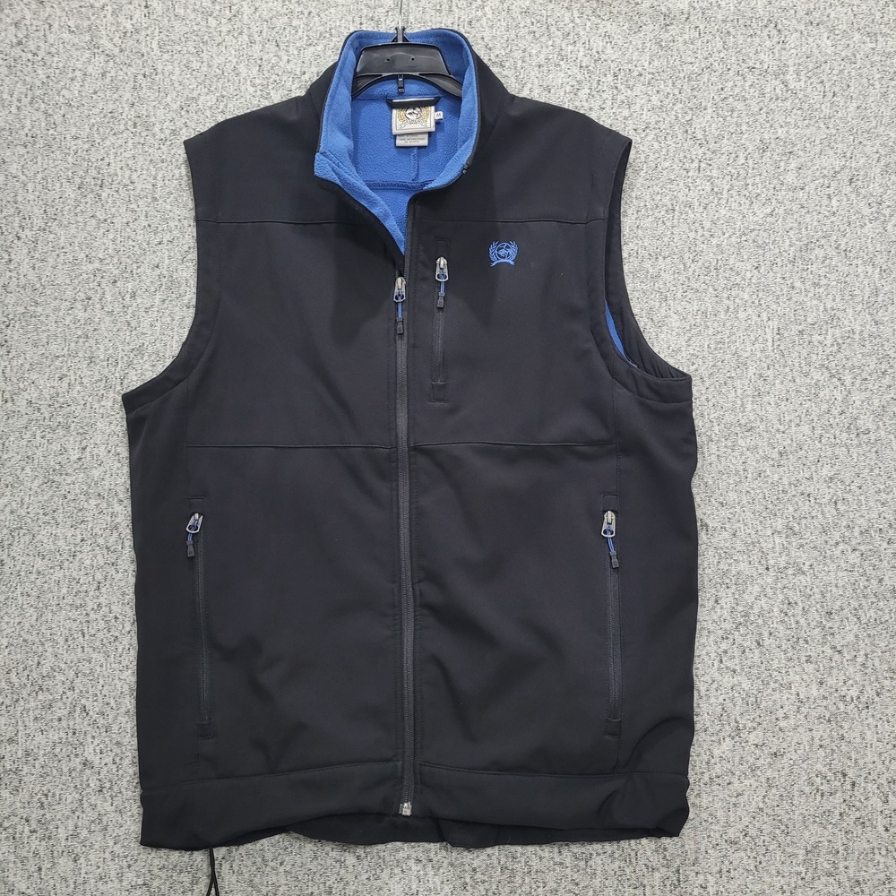 Cinch Mens Bonded Softshell Vest Black Blue Fleece Lined MWV1082004 Medium